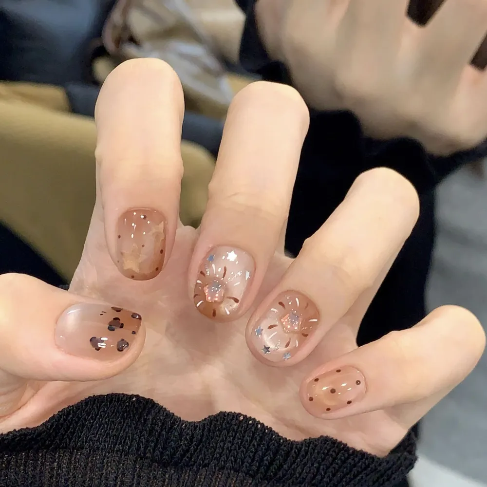 Nailhour 10Pcs Cat Eye French Short Squoval Press On Nails