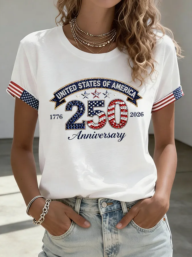 Women's 250 Years Of Freedom Flower Art Print T-shirt