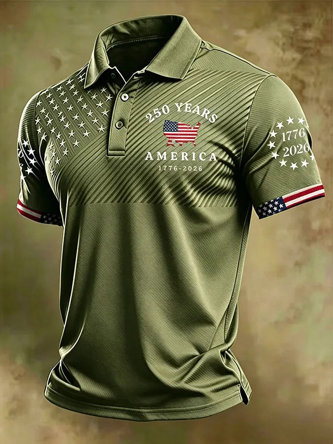Men'S America Flag Print Casual Polo Shirt