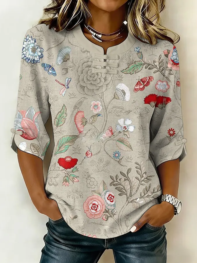 Women'S Floral Art Printed Casual Top