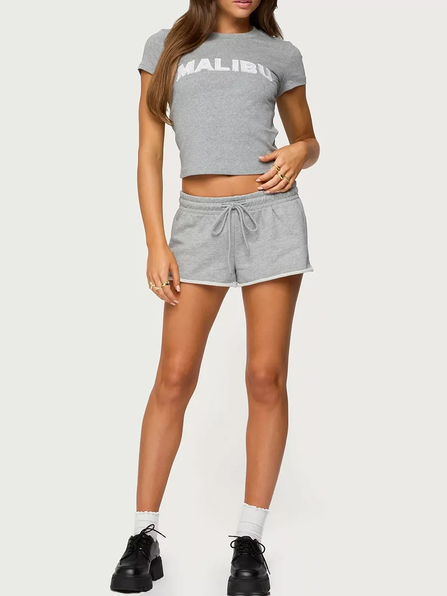 Women's Letter Print Grey Short-Sleeved T-Shirt