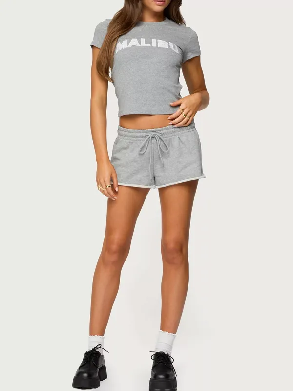 Women's Letter Print Grey Short-Sleeved T-Shirt