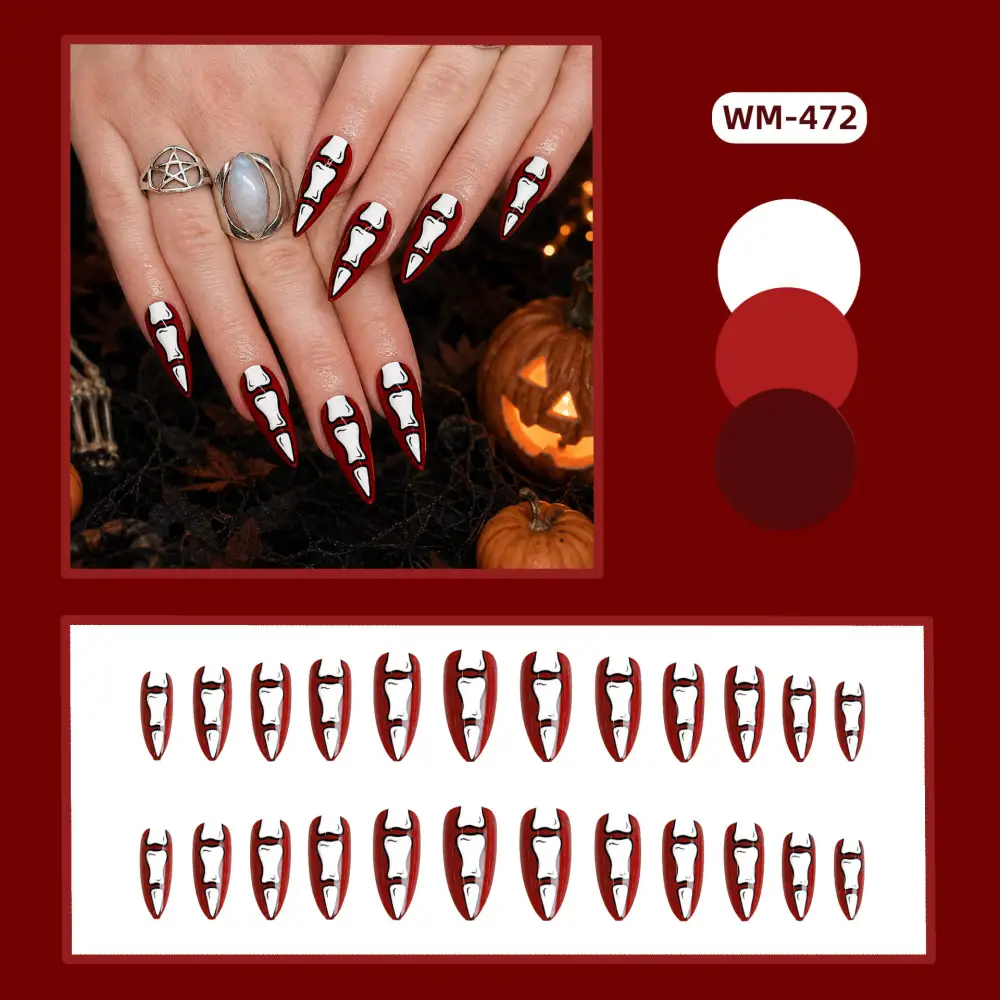 Nailhour 24Pcs Halloween Medium Almond Bloody Bones Press On Nails