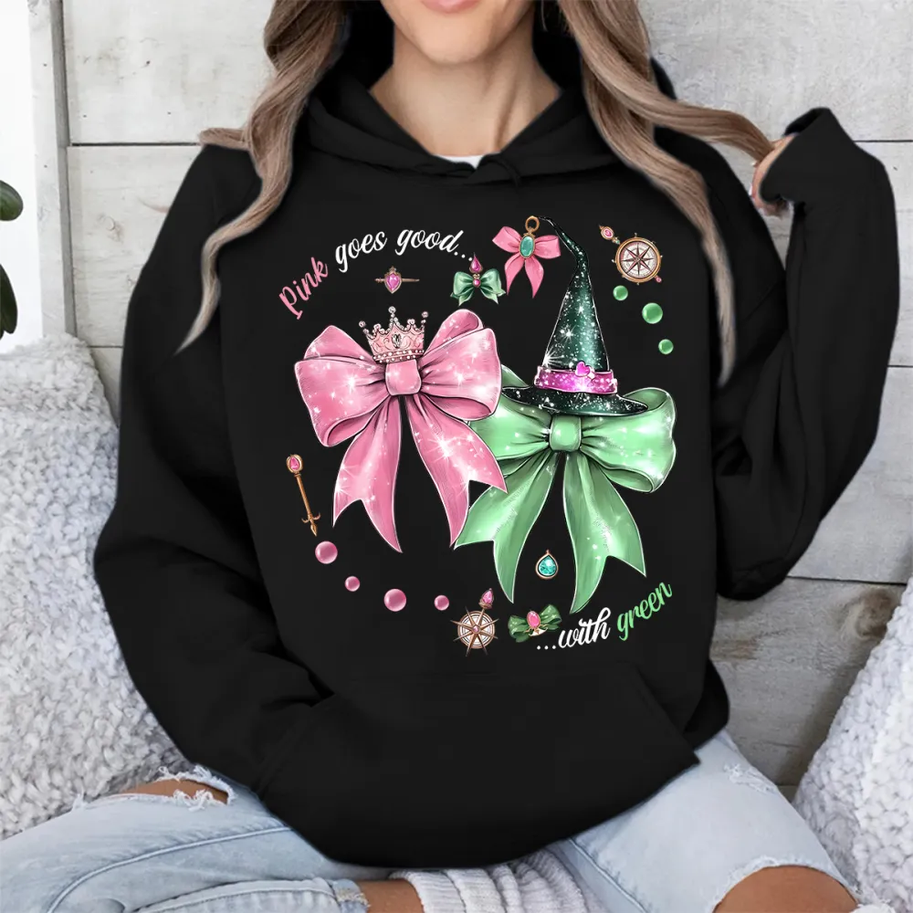 Pink Goes Good With Green Print Long Sleeved Hoodies
