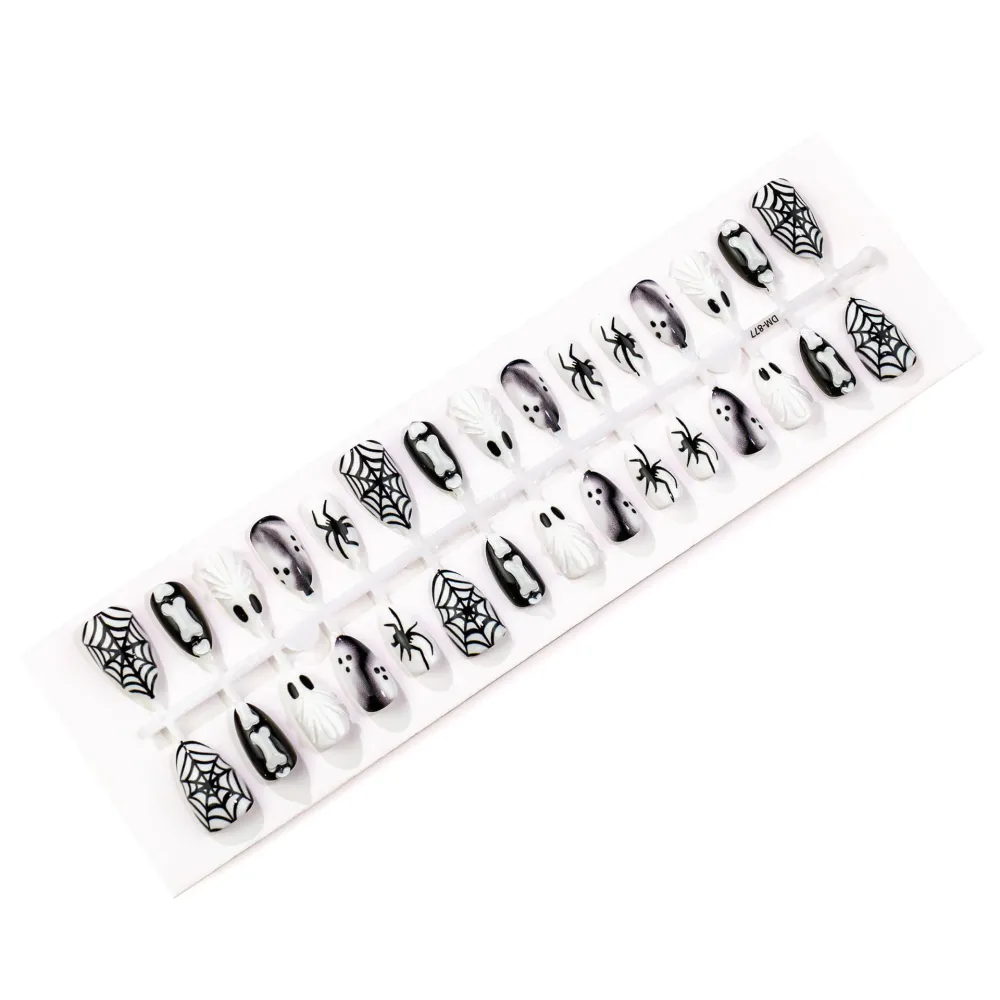 Nailhour 30Pcs Ghost Cute Halloween Short Almond Spider Web Press On Nails