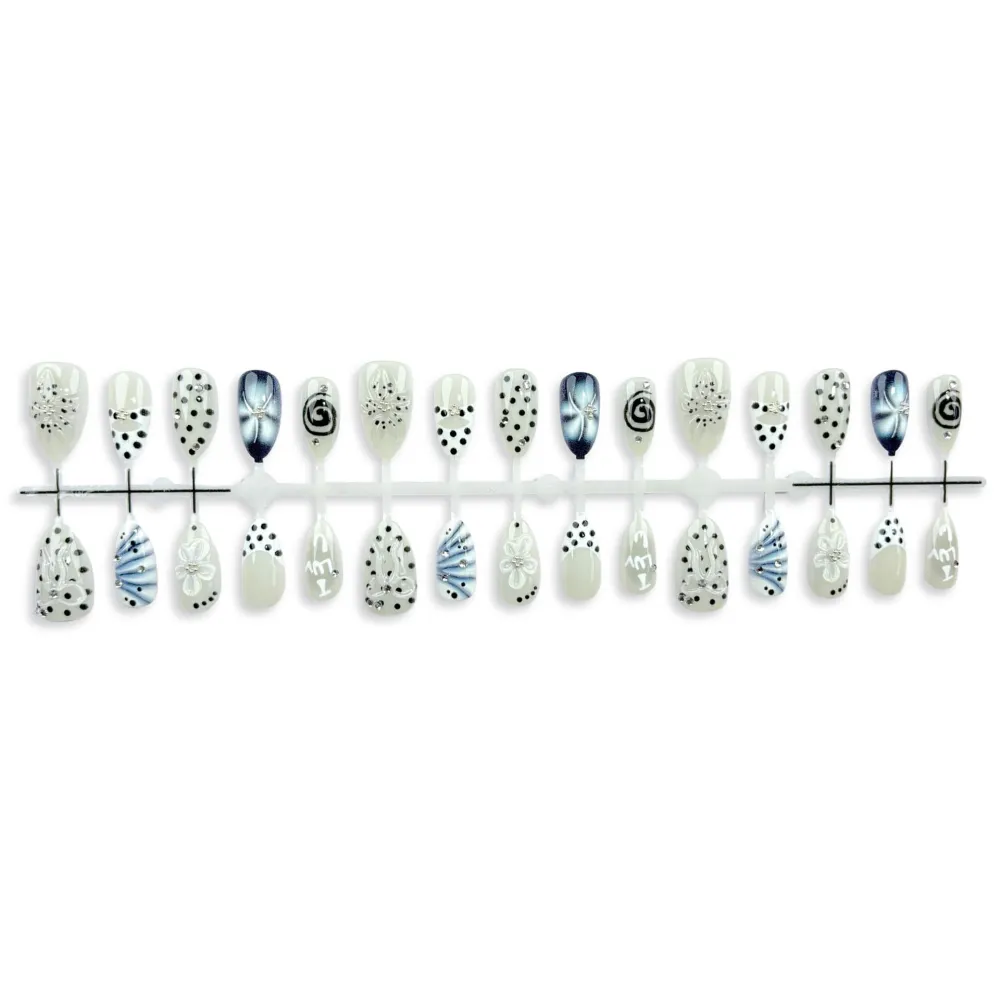 Nailhour 30Pcs Bow 3D Medium Almond French Polka Dots Press On Nails