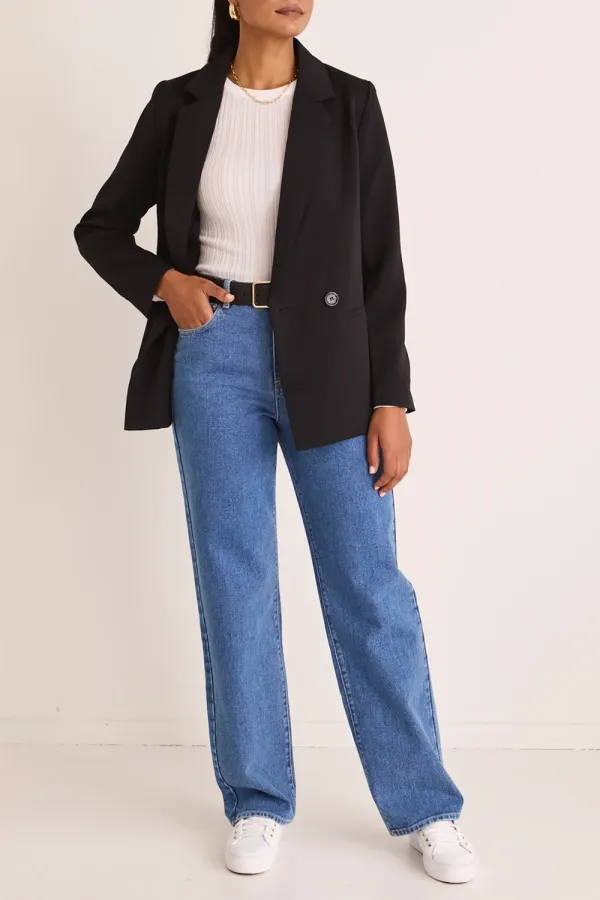 Black Structured Long - Sleeve Blazer