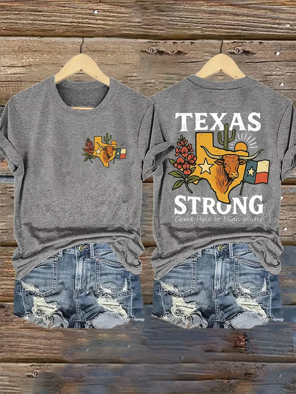 Women's Retro Texas Strong Letter Print T-Shirt