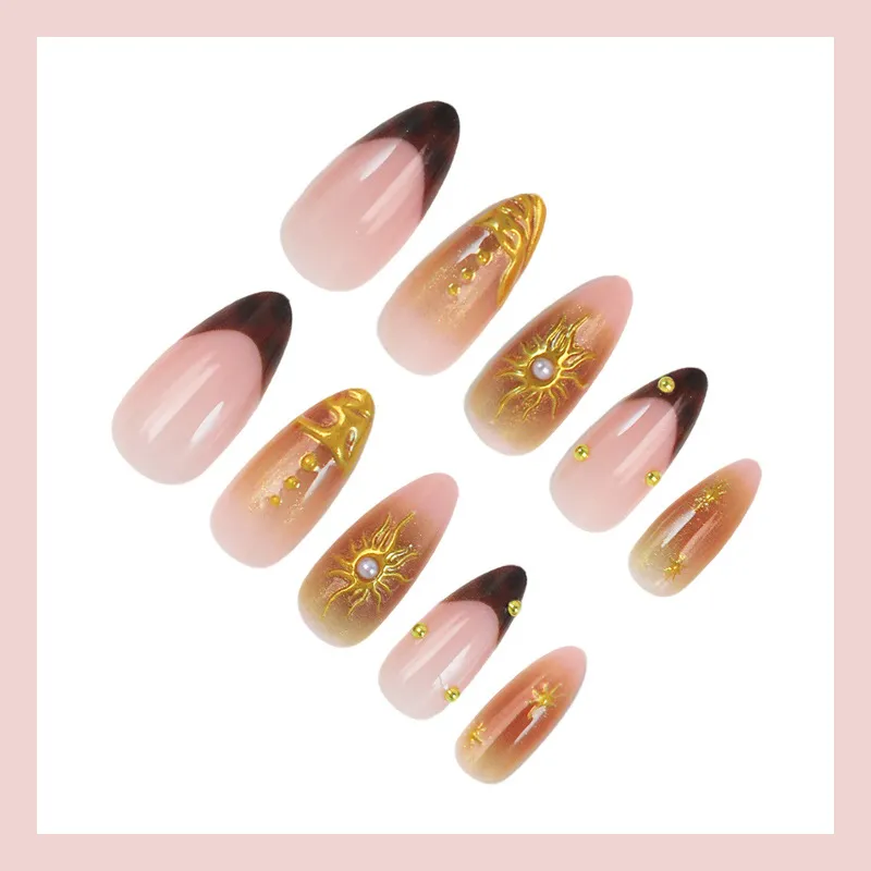 Nailhour 24pcs French Nude Sun Vintage Press-On Nails