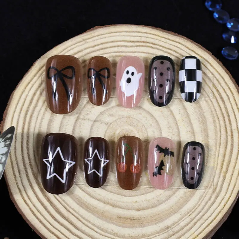 Nailhour 30Pcs Autumn Halloween Medium Oval Press On Nails