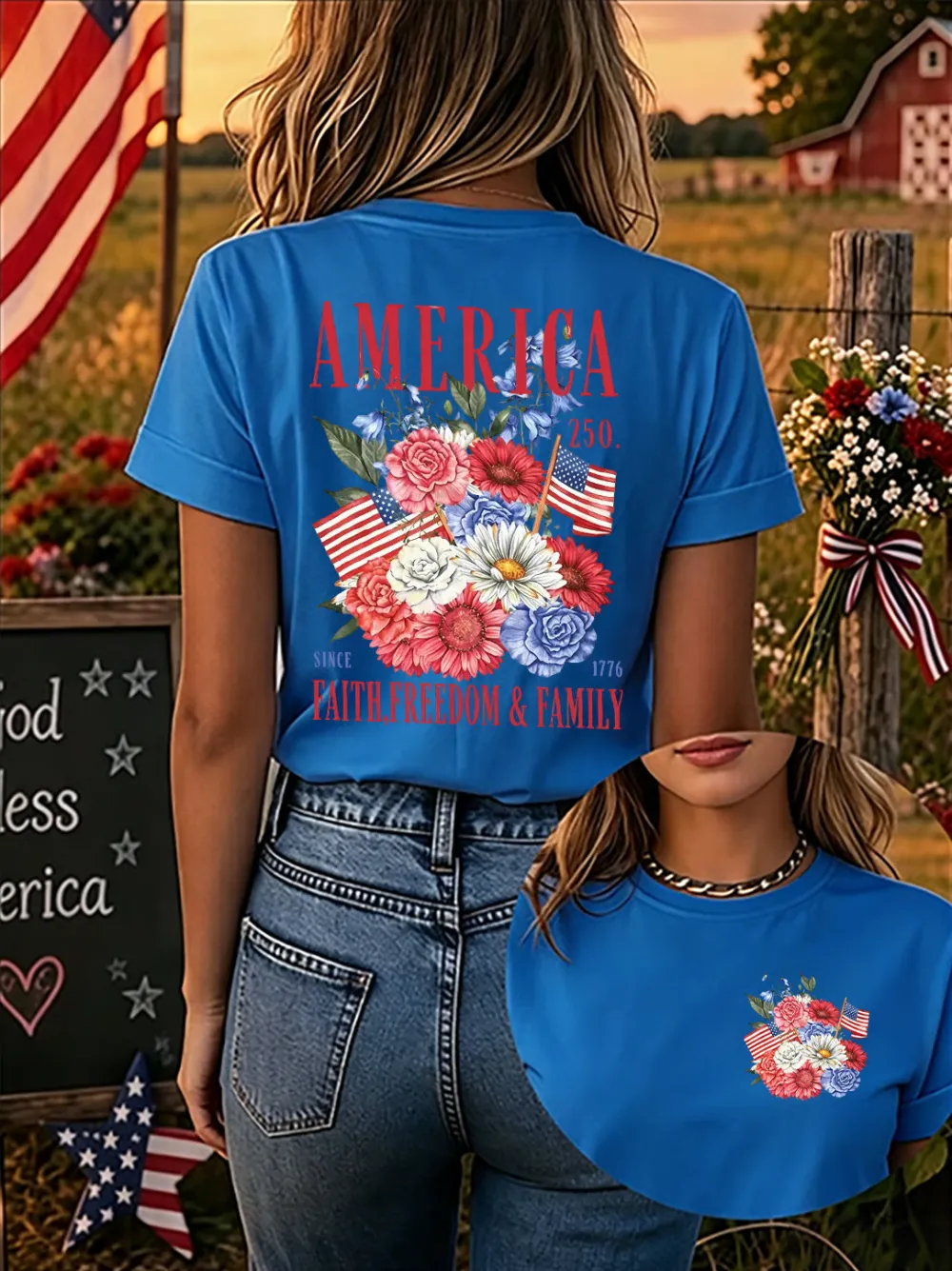 Since 1776, Faith, Liberty, And Family – Women'S 250th Anniversary Of American Faith Print Short-Sleeve T-Shirt