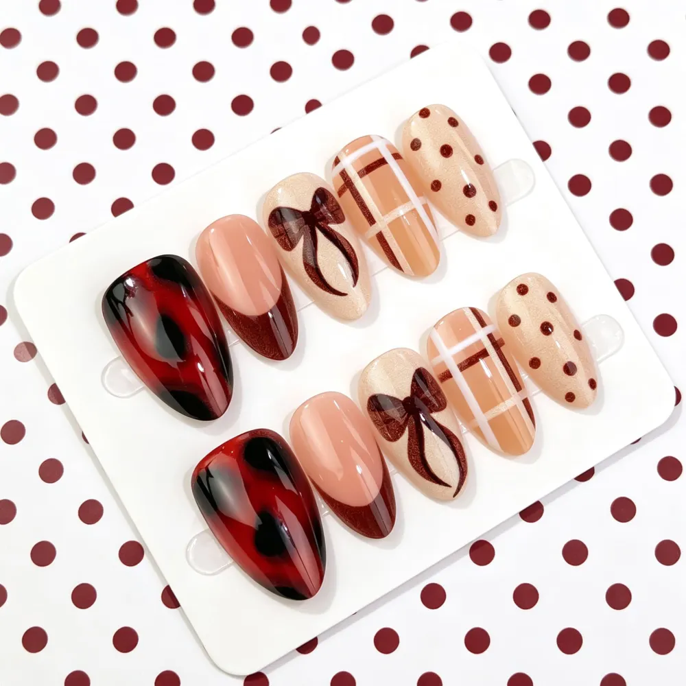 Nailhour 30Pcs Medium Almond French Autumn Press On Nails