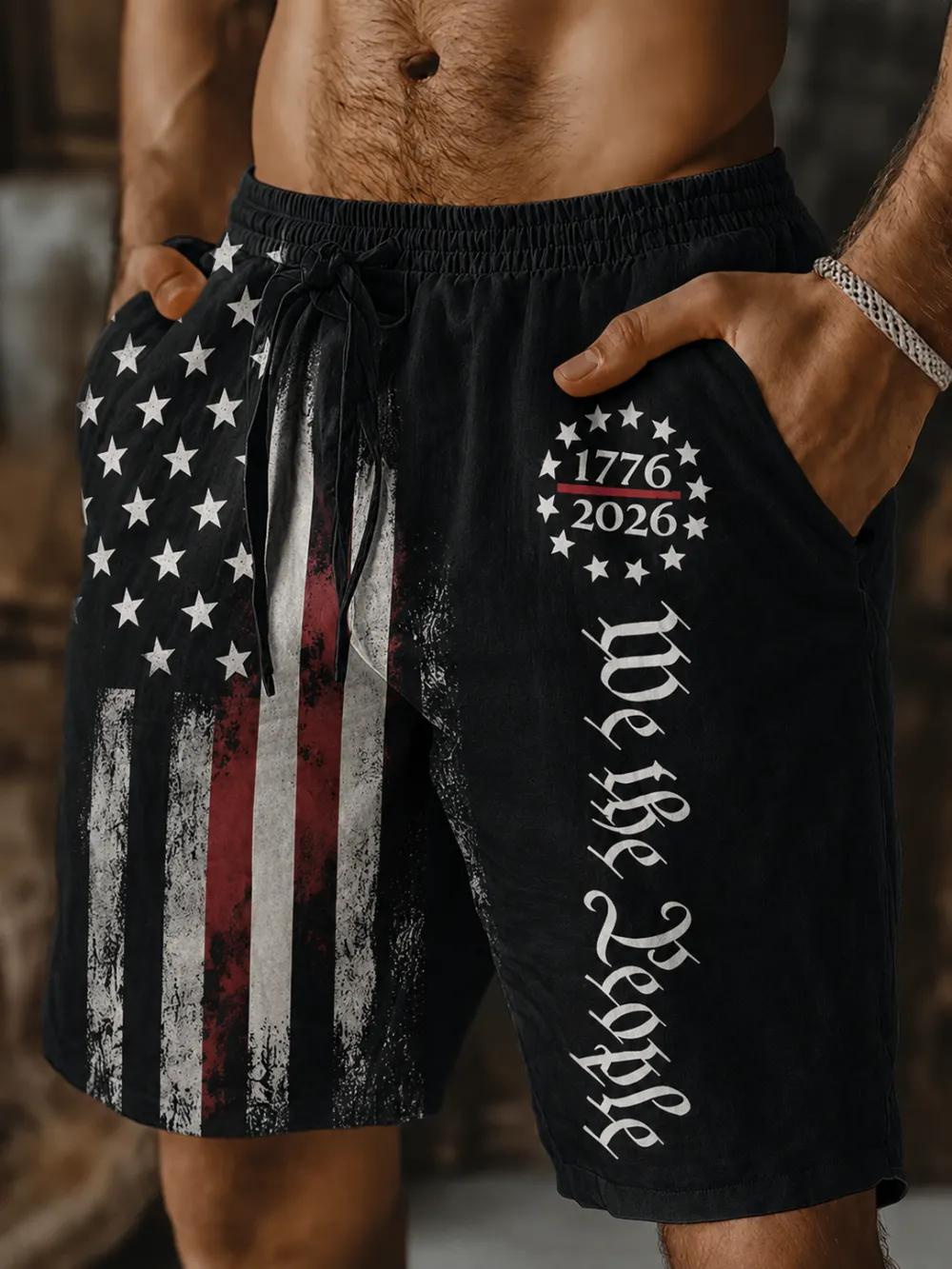 Men'S Retro Casual Loose American 250Th Anniversary Independence Day Printed Shorts