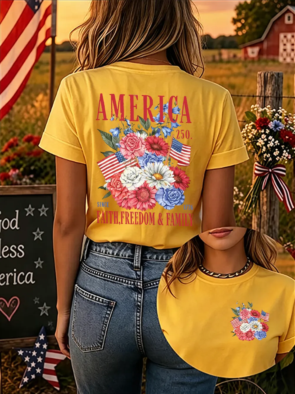 Since 1776, Faith, Liberty, And Family – Women'S 250th Anniversary Of American Faith Print Short-Sleeve T-Shirt