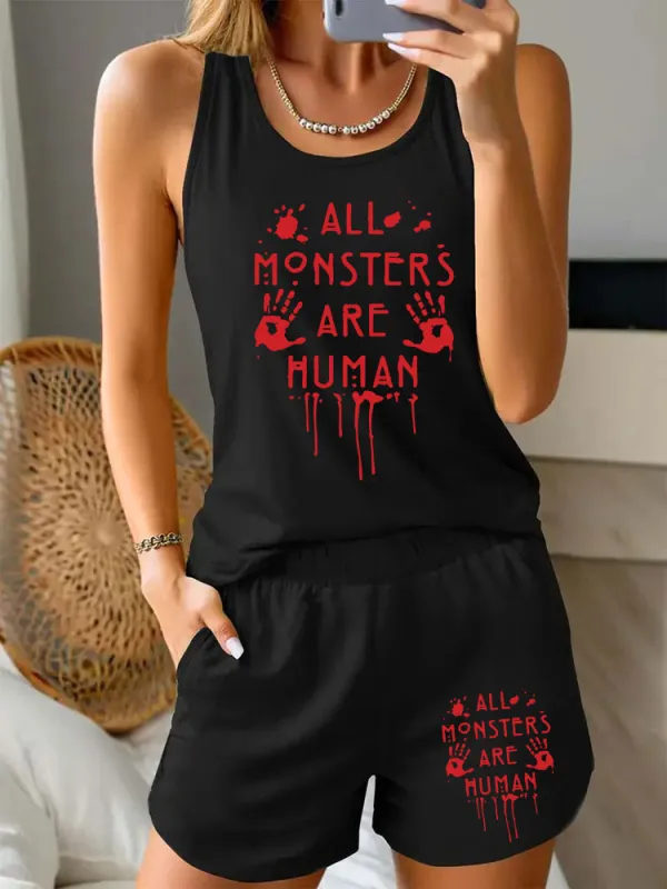 Women'S ALL MONSTERS ARE MUMAN Halloween Simple Comfortable Vest Set