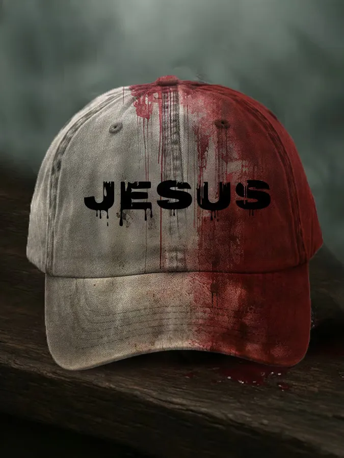 Unisex Vintage Bloodstained Faith Jesus Print Hat