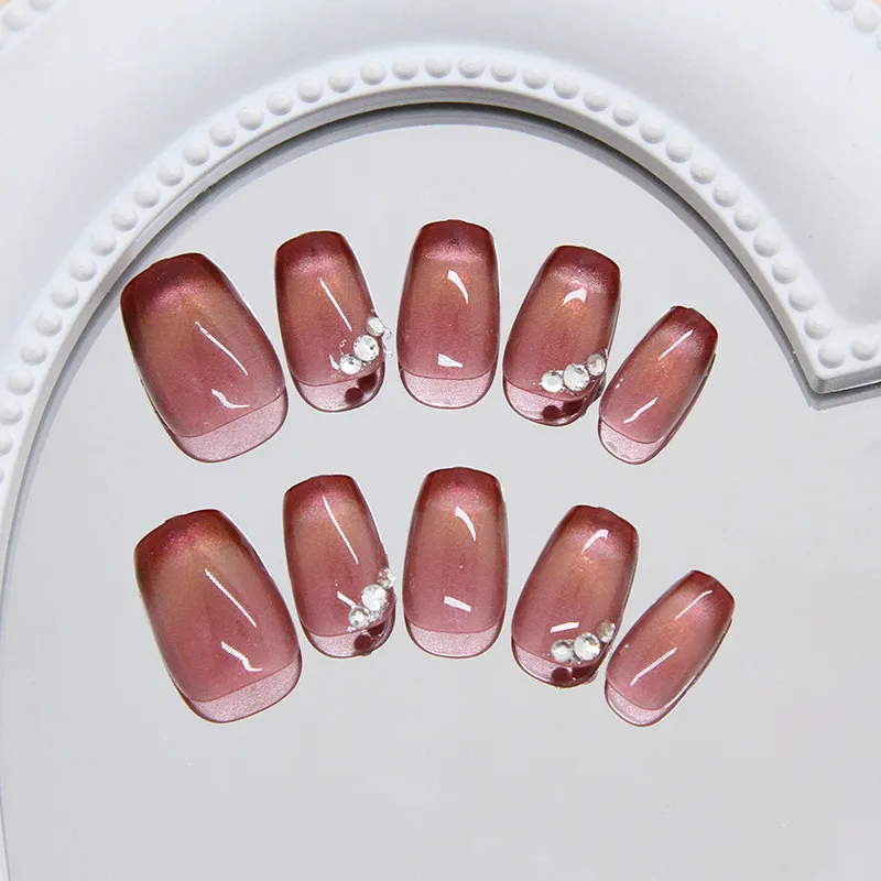 Nailhour 24Pcs French Medium Square Gradient Blush Pink Press On Nails
