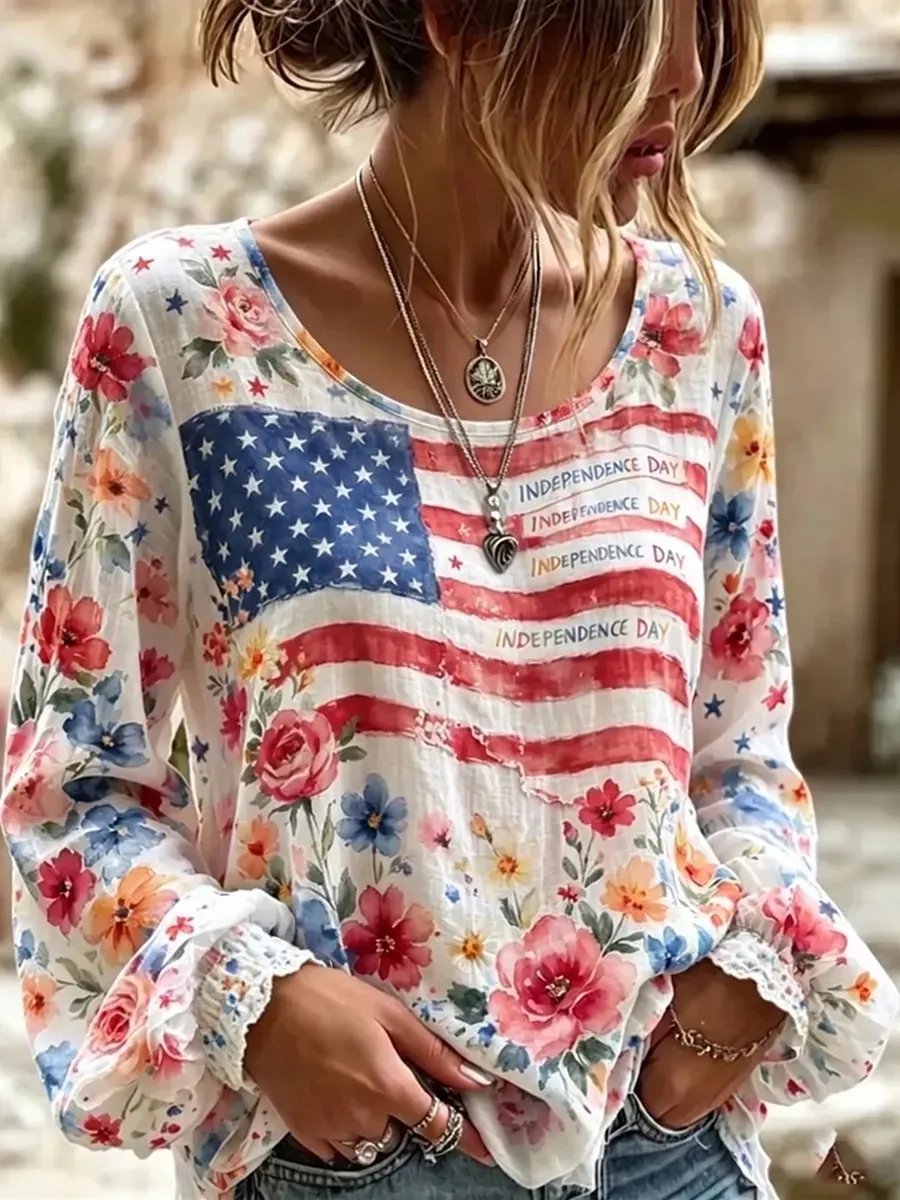 Women'S Retro Floral Art Casual Top