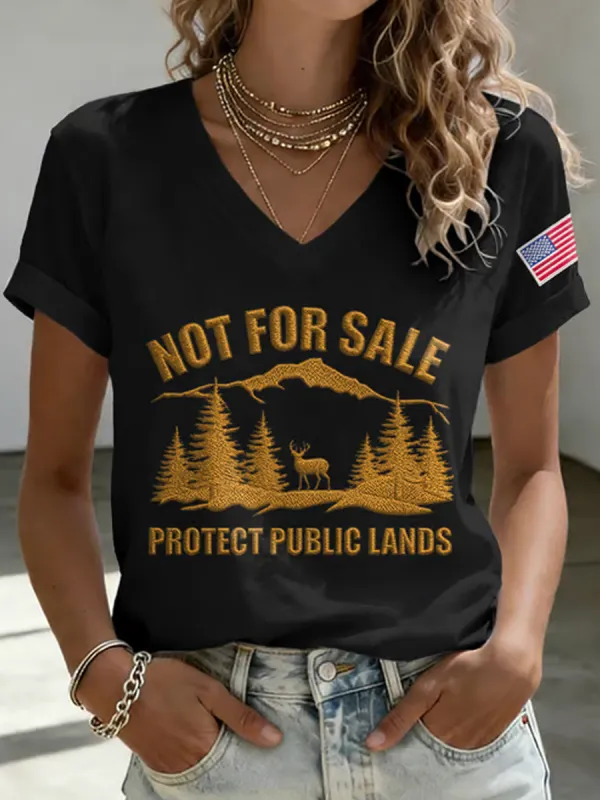 V-Neck Retro Resist Not For Sale Protect Public Lands Print T-Shirt