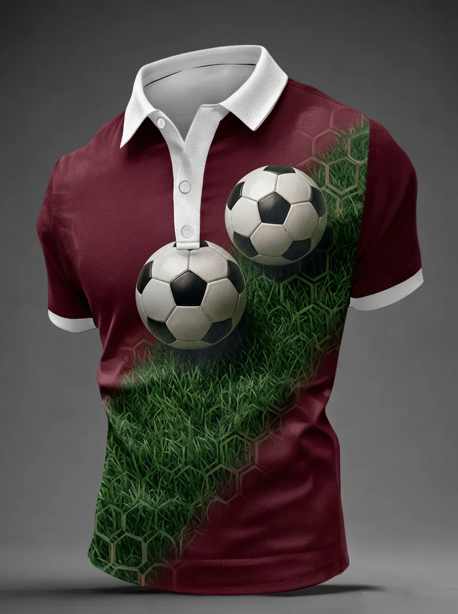 Men's Soccer Lover Grass Ball Pattern Printed Polo Shirt