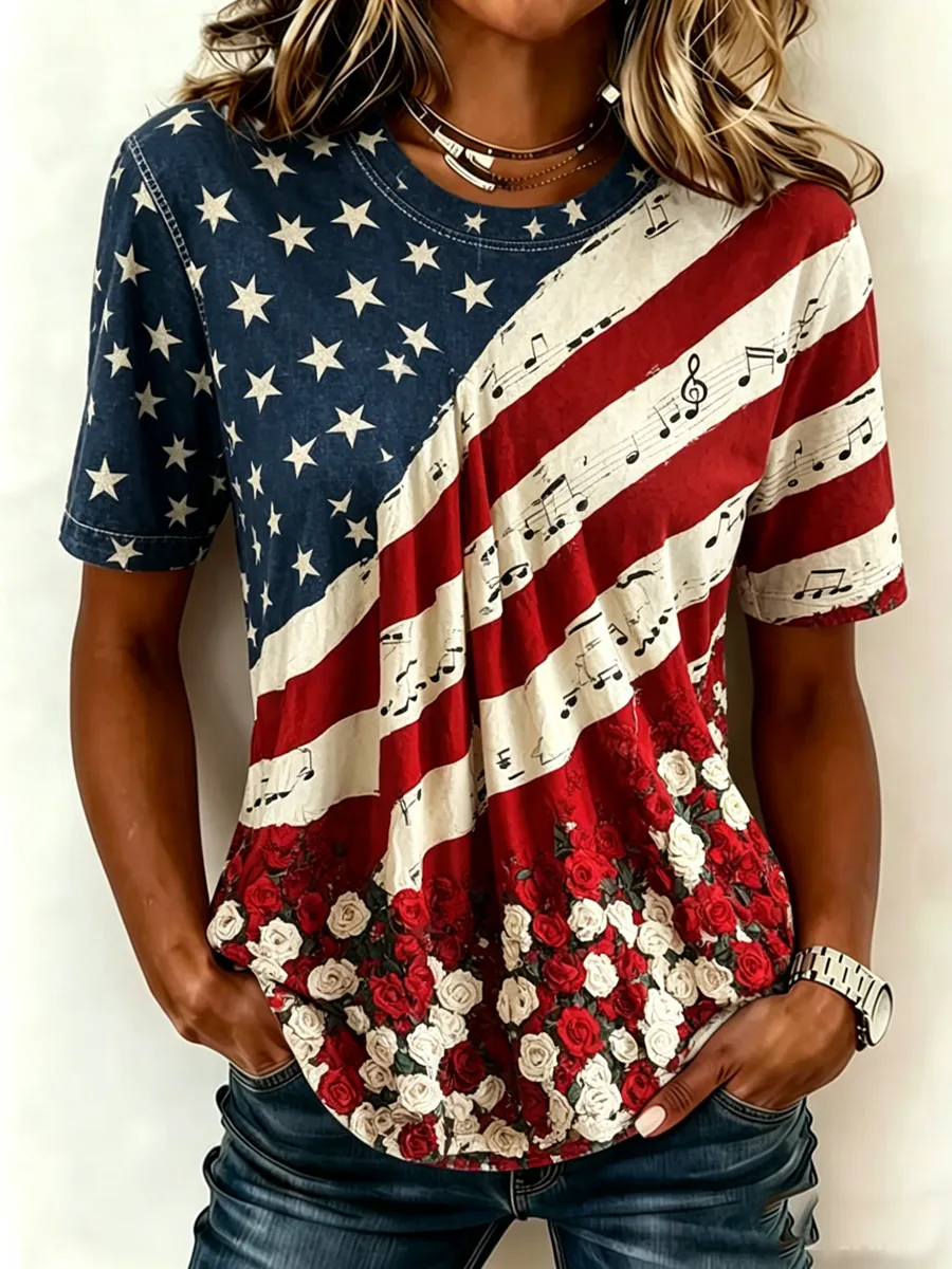 Women'S Casual American 250Th Anniversary Printed Short Sleeved T-Shirt