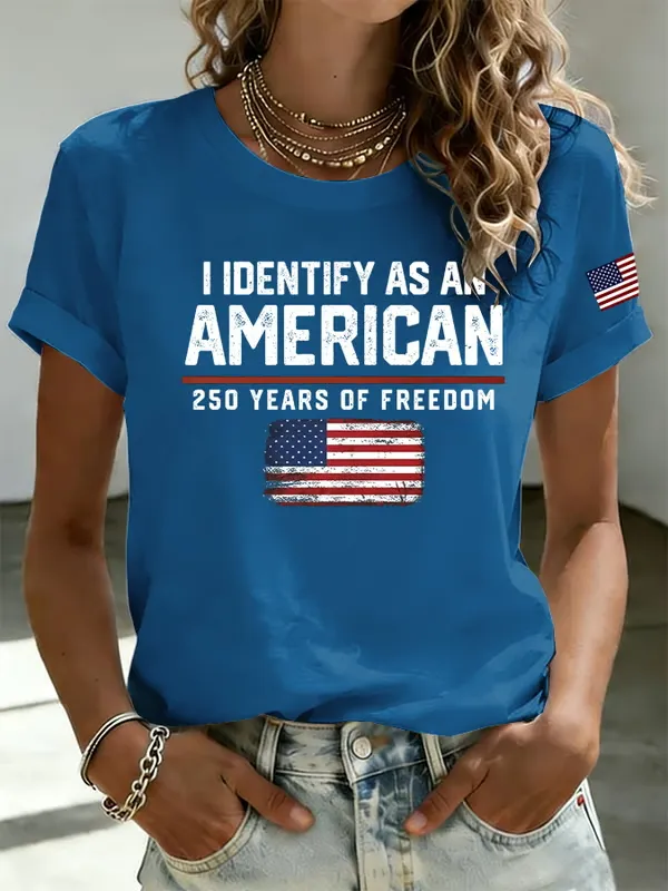 Ladies' Casual American 1776-2026 Anniversary Celebration Print Round Neck T-Shirt