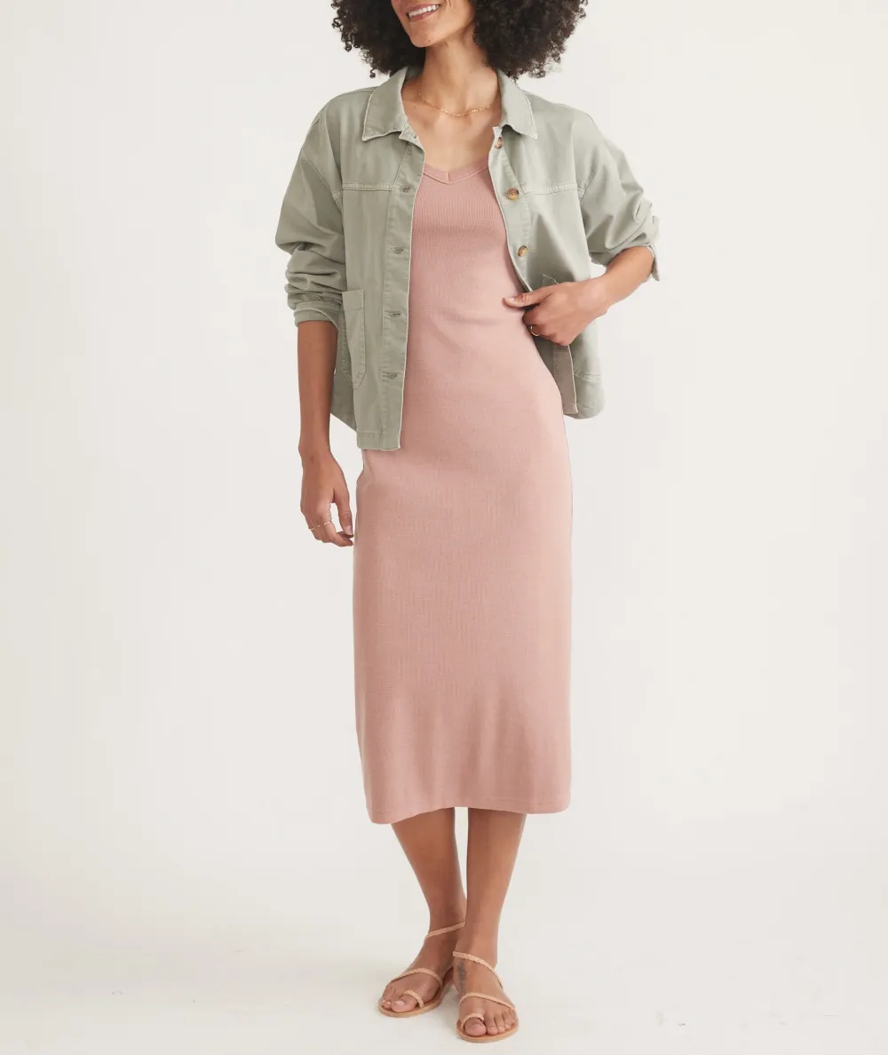 Blush Ribbed Spaghetti Strap Midi Dress