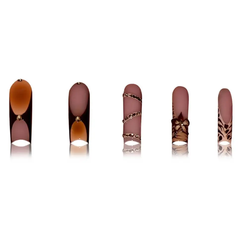 Nailhour 24Pcs French Extra Long Square 3D Leopard Print Rhinestone Press On Nails