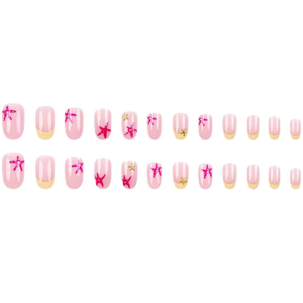 Nailhour 24Pcs French 3D Starfish Medium Almond Mermaidcore Press On Nails