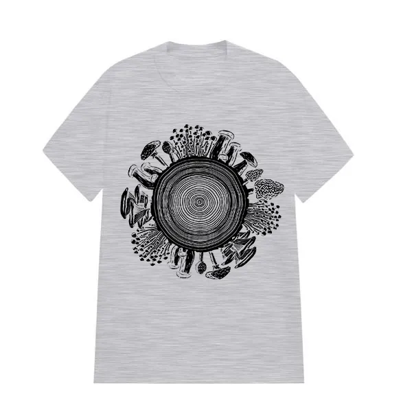 Wood Grain Mushrooms Pattern Printed T-Shirt