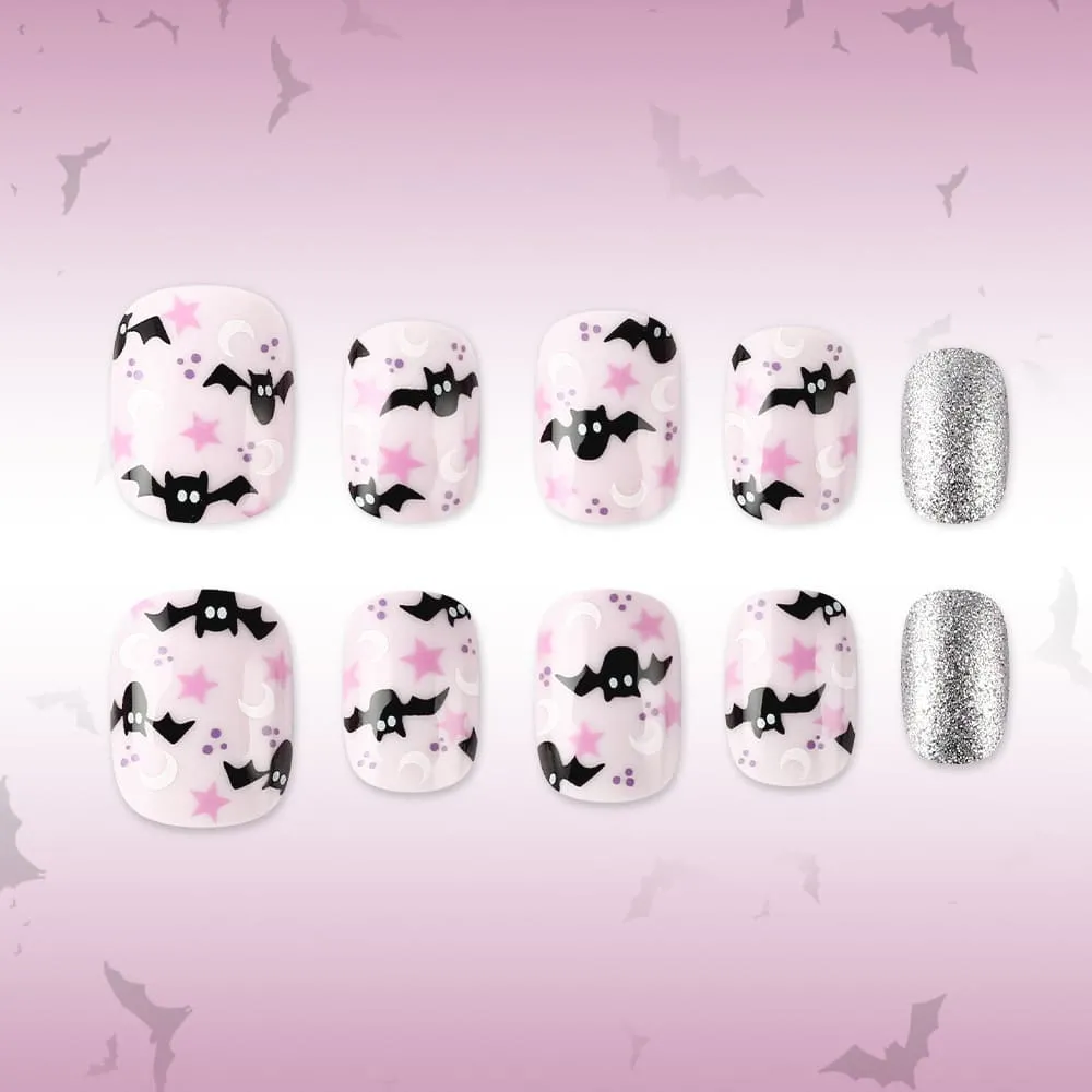 Nailhour 24Pcs Glossy Spider Glitter Halloween Short Oval Press On Nails