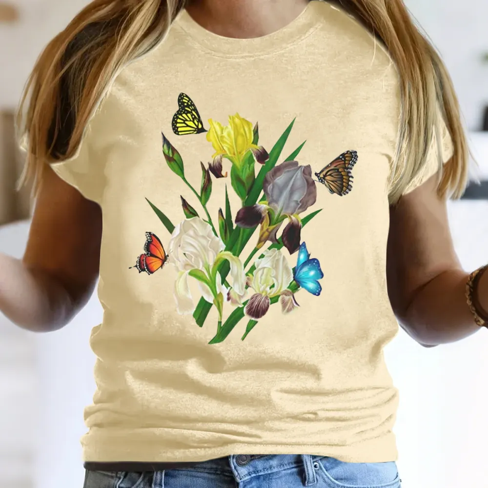Butterfly And Iris Floral T-Shirt