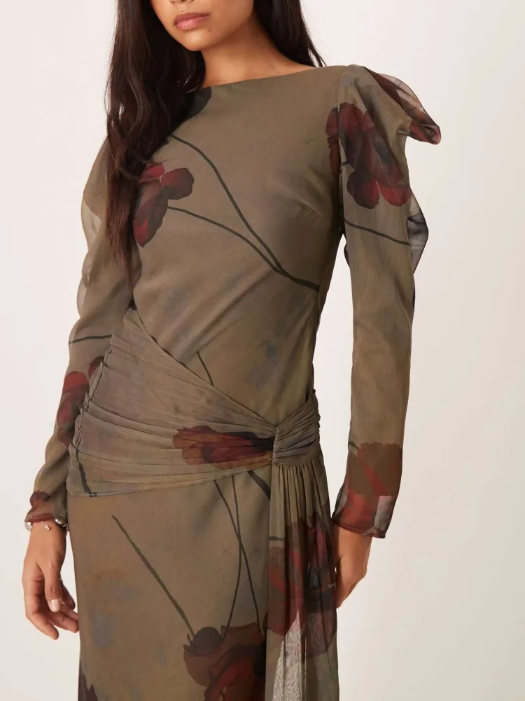 Ruched Detail Long Sleeve Dress