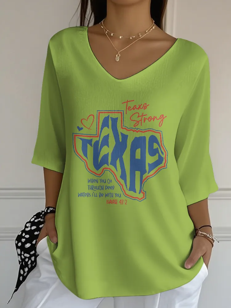 Ladies Casual Style Texas Strong Daily Comforbale V-Neck Shirt