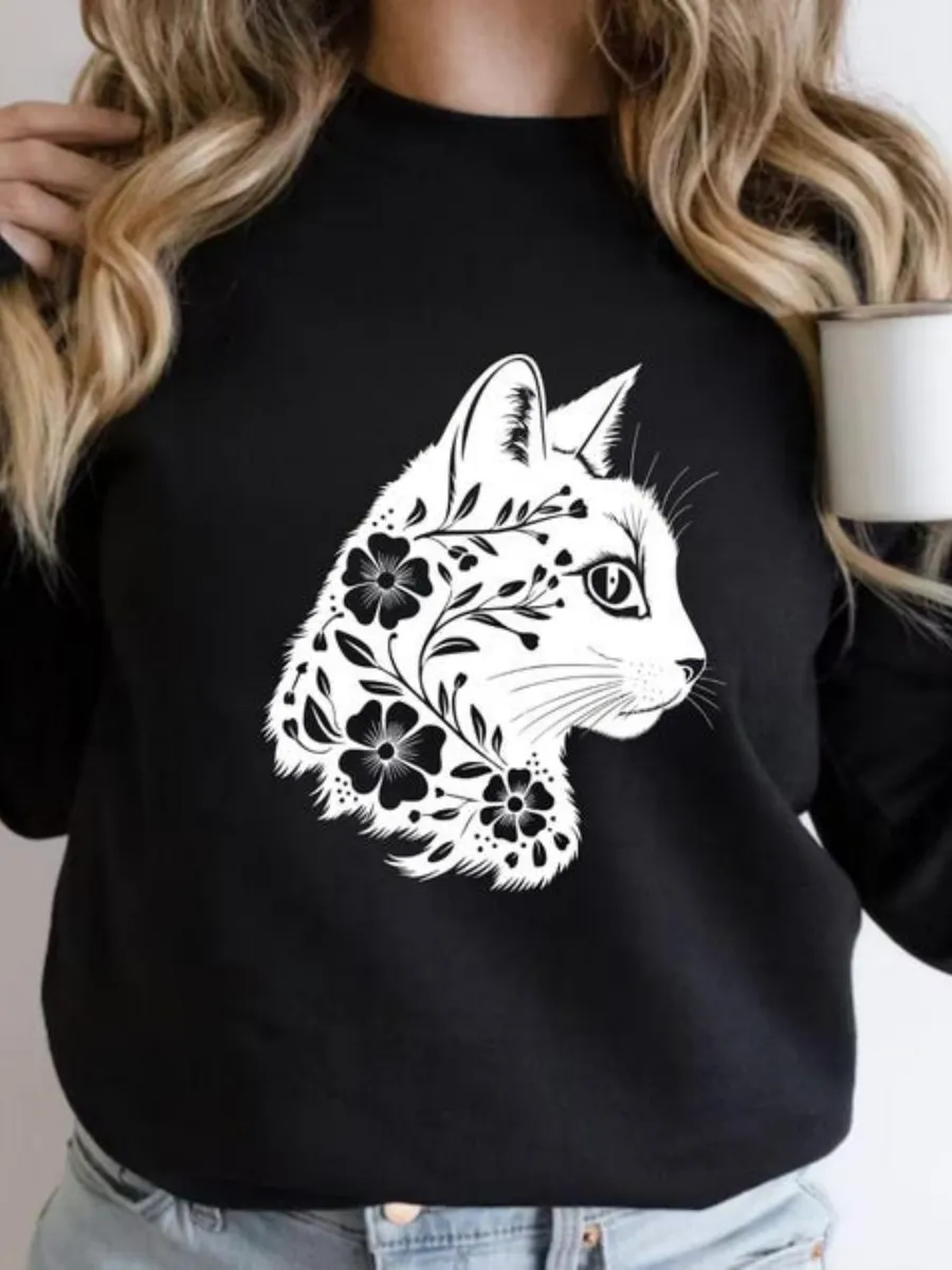 Cat Graphic Dropped Shoulder Sweatshirt