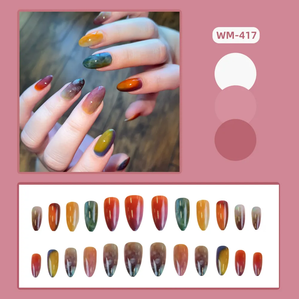 Nailhour 24pcs Gradient Colorful Dopamine Almond Press On Nails