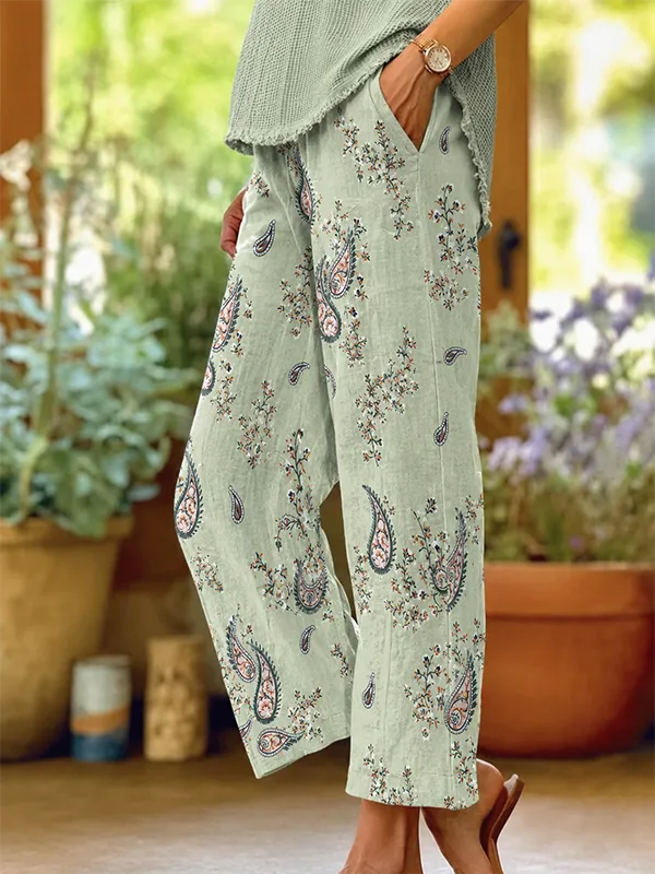 Women'S Retro Casual Art Paisley Print Line Pants