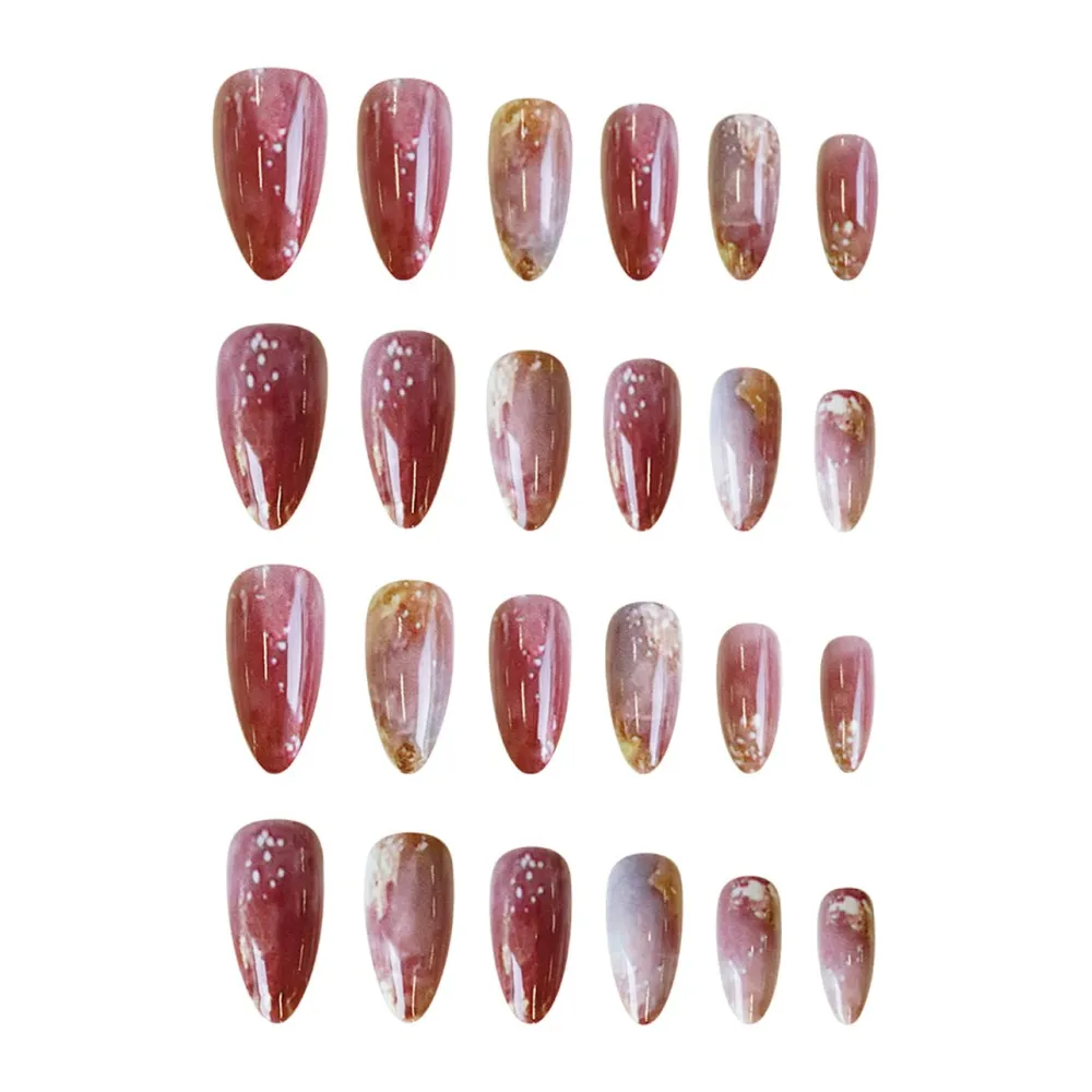 Nailhour 24Pcs Ombre Multicolor Medium Almond French Press On Nails
