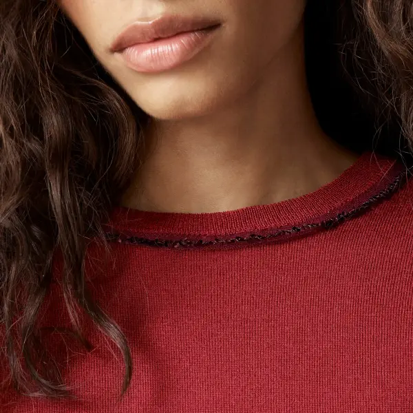 Embellished Fitted Crewneck Sweater in Merino Wool