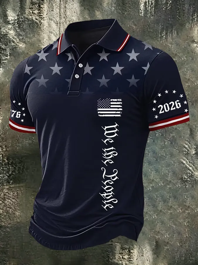 Men'S American Flag Print Casual Polo Shirt