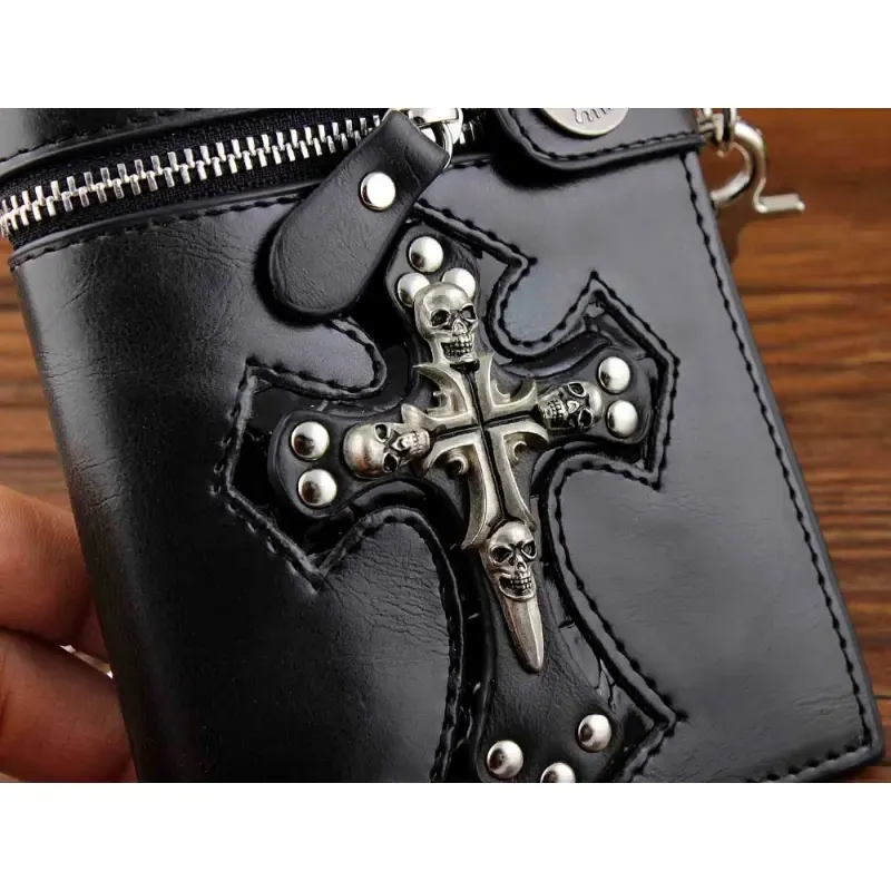 Black Punk Skulls Slim Fold Wallet