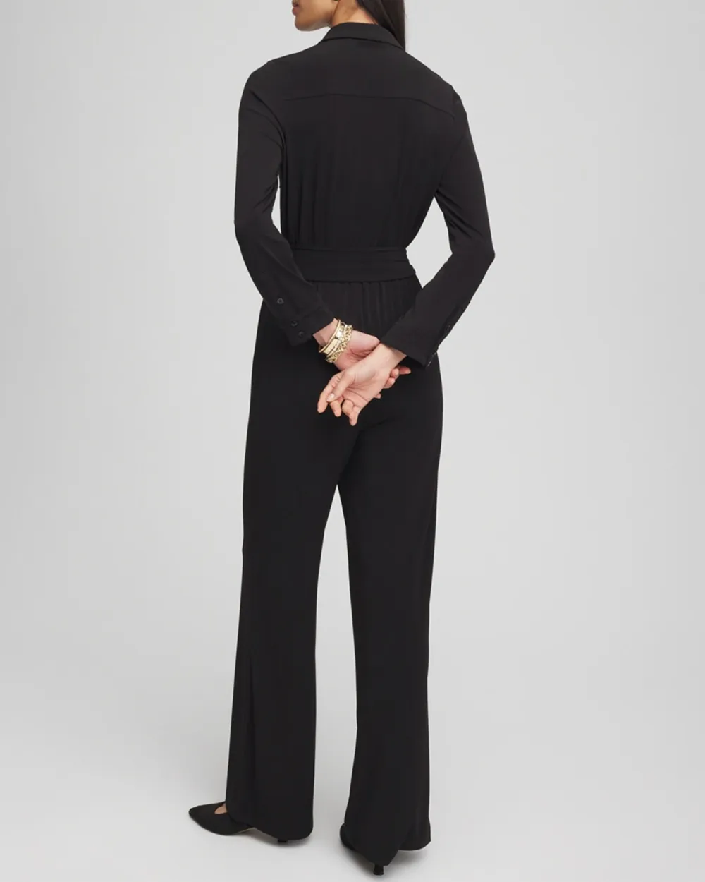 Black Long Sleeve Belted Jumpsuit
