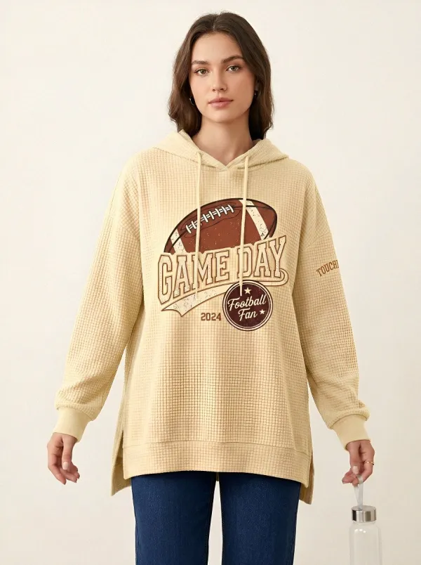 Women's Game Day Football Printed Waffle Hoodie