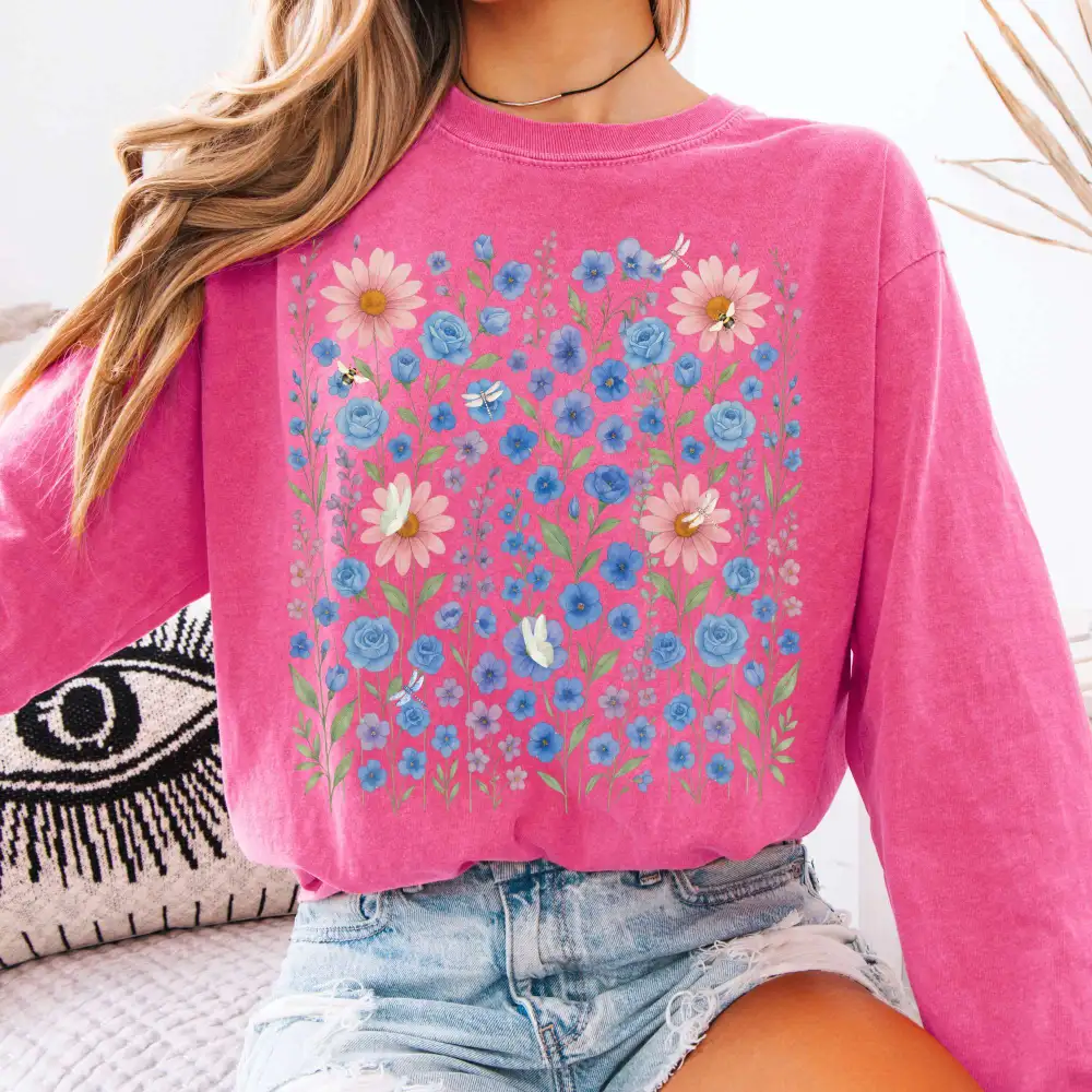 Blue Violet Wildflowers Long Sleeve Shirt