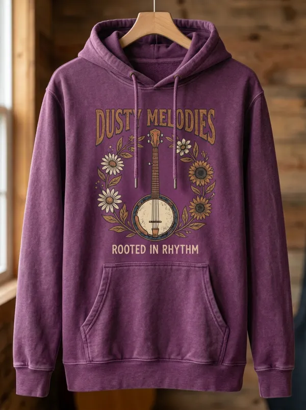 Western-Inspired Banjo Sunflower Unisex Country Music Pullover Hoodie