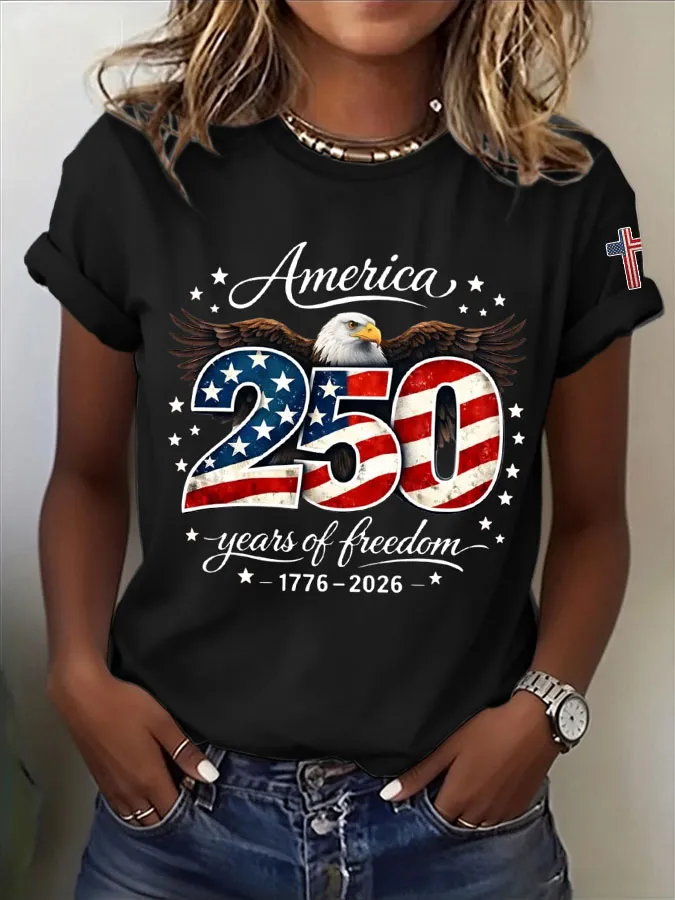 Women'S  America Flag Printed Casual T-Shirt