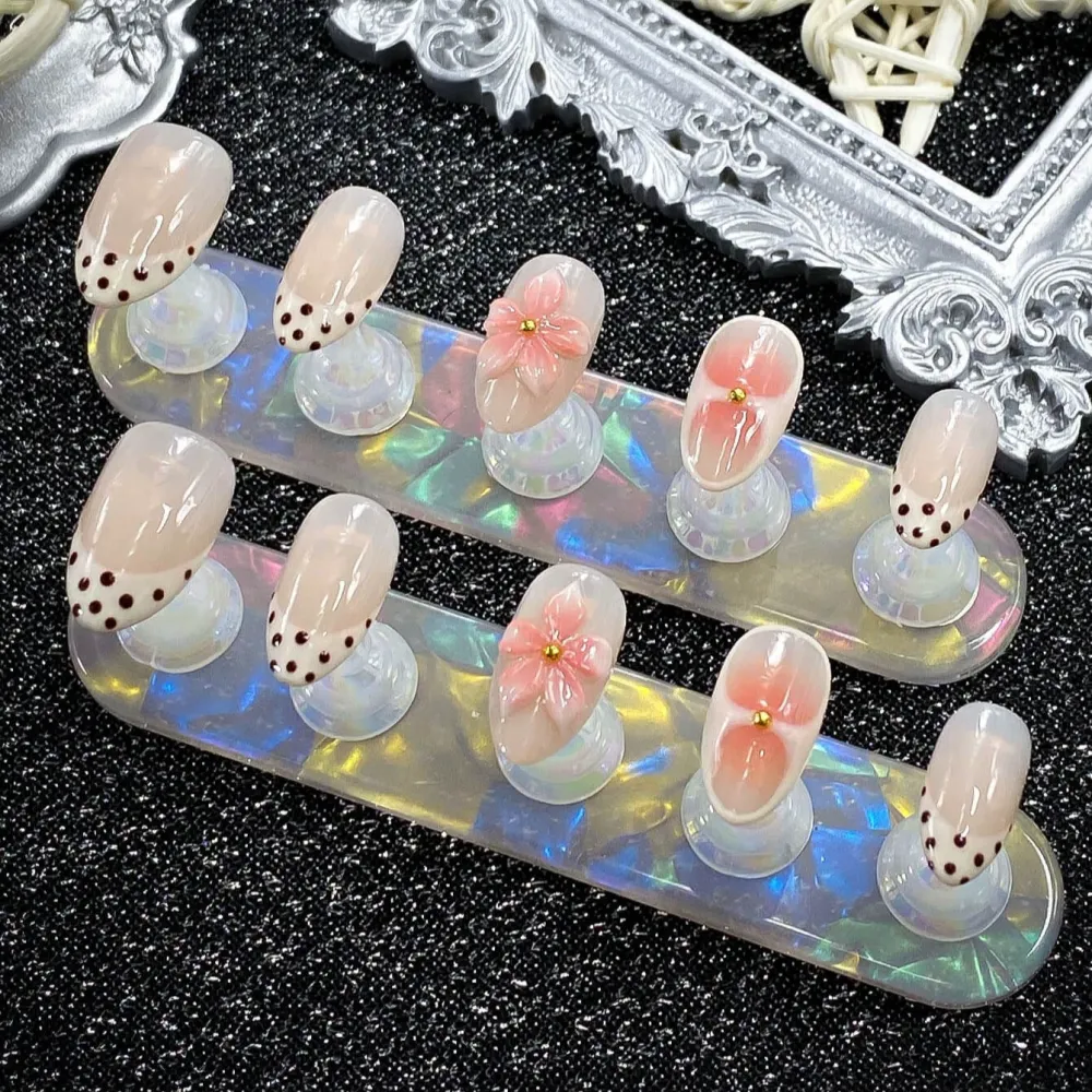 Nailhour 24Pcs French Medium Almond 3D Rhinestone Press On Nails