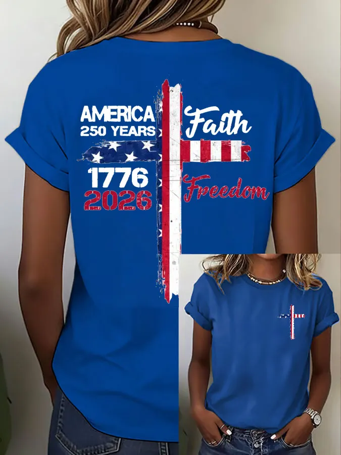 Women'S Flag Cross Printed Casual T-Shirt