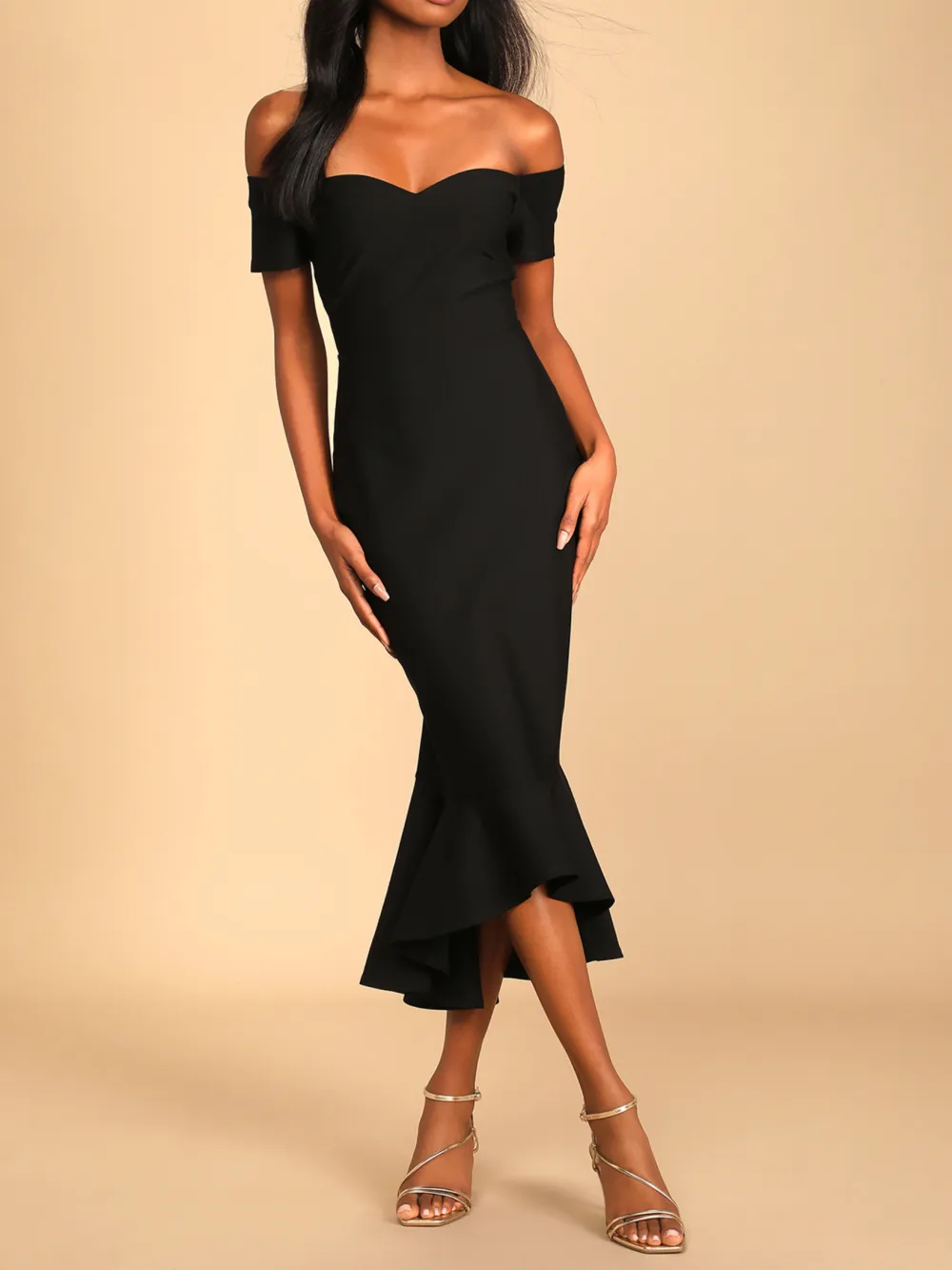 Black Off-The-Shoulder Midi Dress