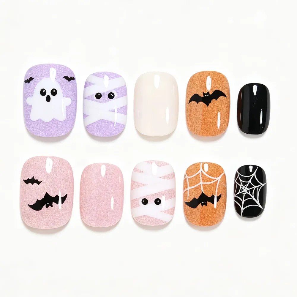 Nailhour 30Pcs Halloween Mummy Medium Square French Press On Nails